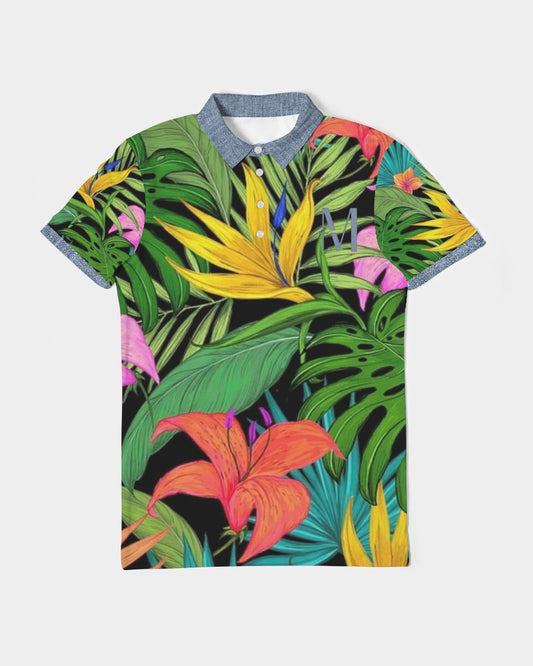 Feelin Tropical Chambray Men's Slim Fit Short Sleeve Polo