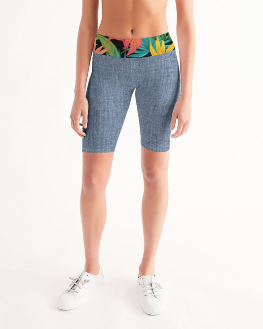 Feelin Tropical Chambray Women's Mid-Rise Bike Shorts