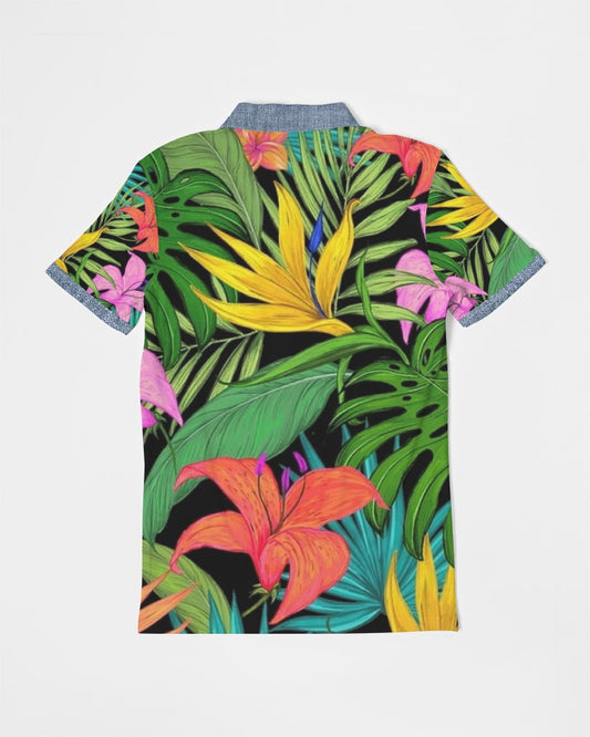 Feelin Tropical Chambray Men's Slim Fit Short Sleeve Polo