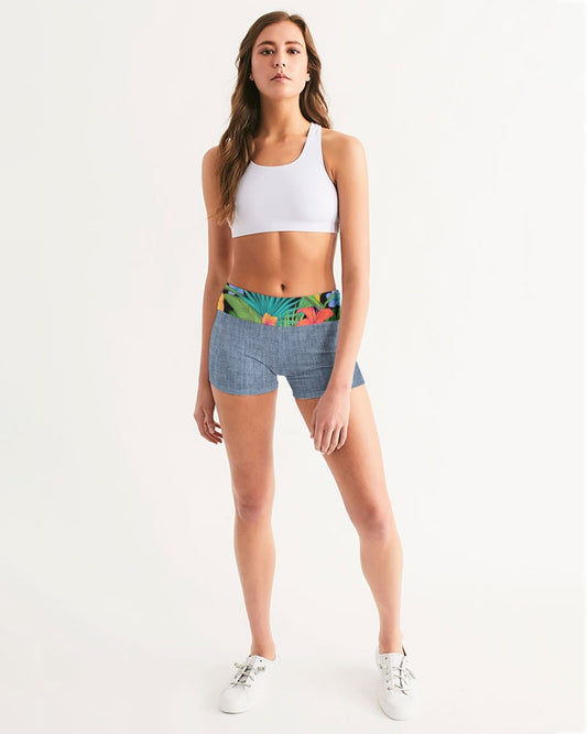 Feelin Tropical Chambray Women's Mid-Rise Yoga Shorts