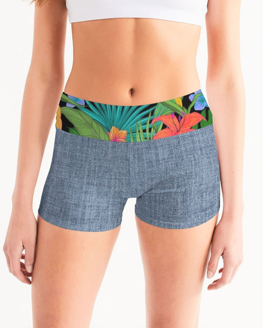 Feelin Tropical Chambray Women's Mid-Rise Yoga Shorts