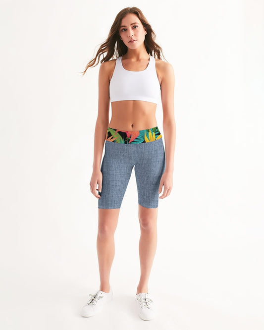 Feelin Tropical Chambray Women's Mid-Rise Bike Shorts