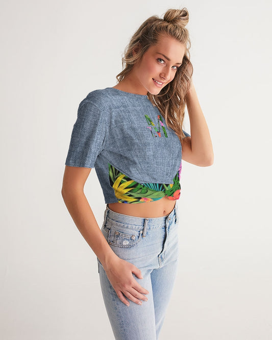 Feelin Tropical Chambray Women's Twist-Front Cropped Tee